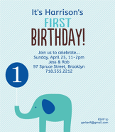 Green Elephant 1st Birthday Invitation